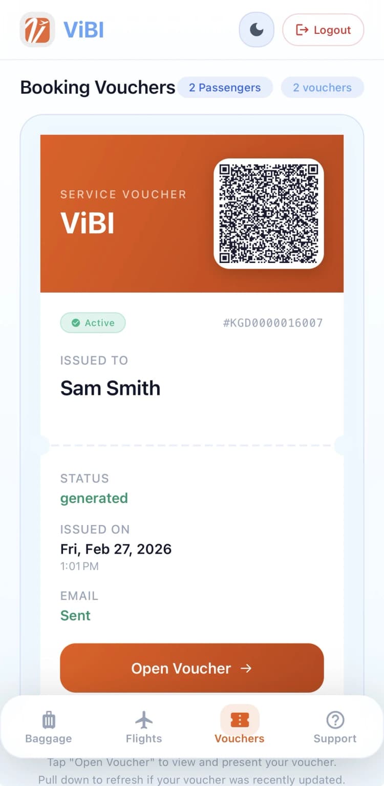 VBI service voucher with QR code