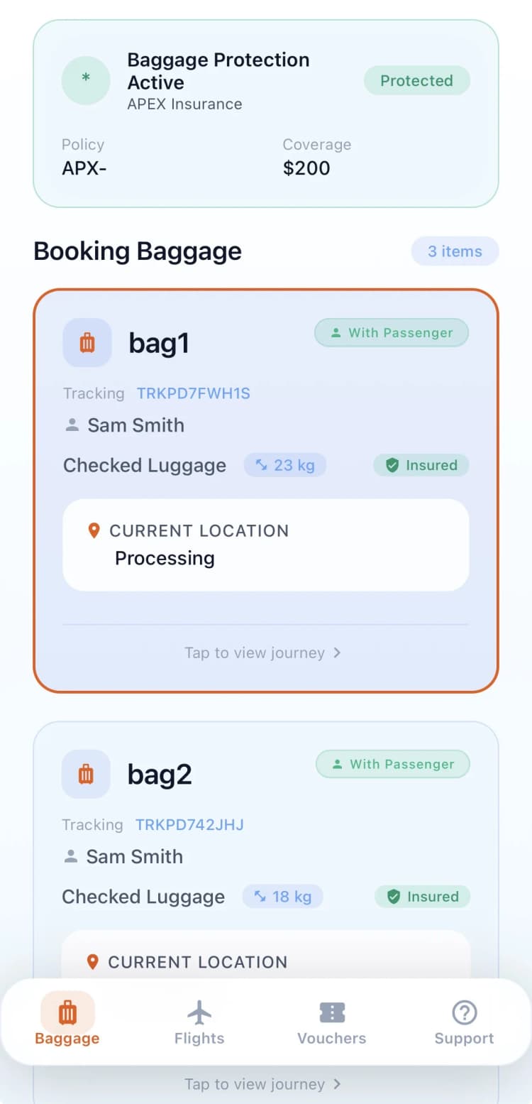 VBI baggage tracking with real-time location